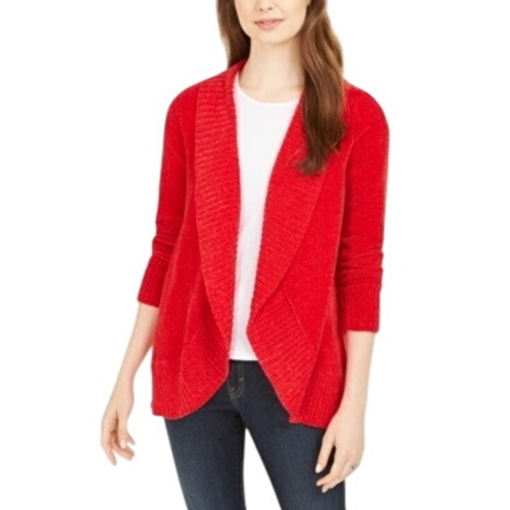 468. STYLE & COMPANY Womens Red Long Sleeve Open Cardigan Sweater Size: PS